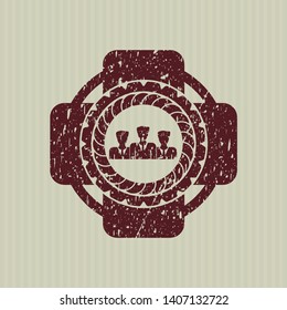 Red business teamwork icon inside rubber texture