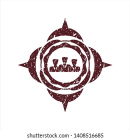Red business teamwork icon inside rubber seal