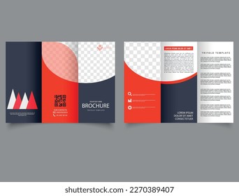 Red business trifold brochure template. Vector empty trifold brochure print template design