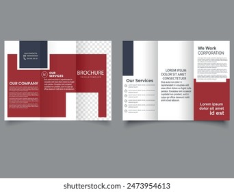 Red business Trifold brochure template. Corporate design annual report or catalog, magazine, flyer, booklet.