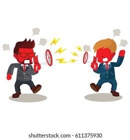 red businessman fighting with megaphone