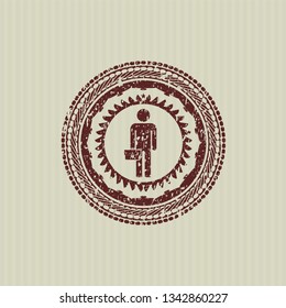 Red businessman holding briefcase icon inside distress rubber seal