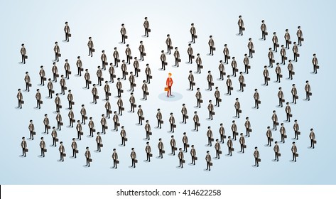 Red Businessman Human Resource Recruitment Candidate, Business People Crowd Hire Concept 3d Isometric Vector Illustration