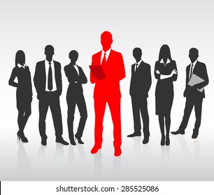 Red Businessman Silhouette, Black Business People Group Team Concept Vector Illustration