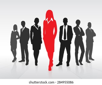 Red Businesswoman Silhouette, Black Business People Group Team Concept Vector Illustration
