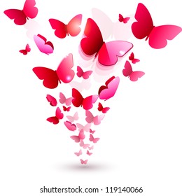 Red  butterflies flitting away. Vector background