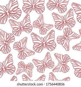 Red butterflies on a white background. Summer print. Bright pattern for wallpaper, fabric, packaging. Vector illustration.