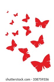 red butterflies on white background isolated