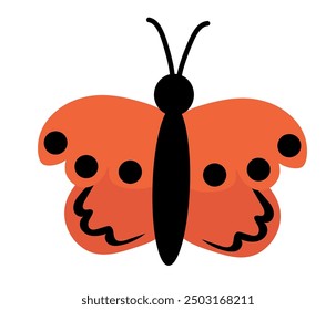 Red Butterfly with abstract ornament design wings. Insect element. Vector illustration isolated on white background.