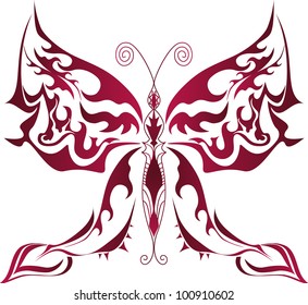 Red butterfly element for design or tattoo