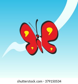 red butterfly floating on a blue background, vector
