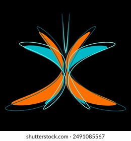 Red butterfly isolated on black background top view.   Vector illustration.