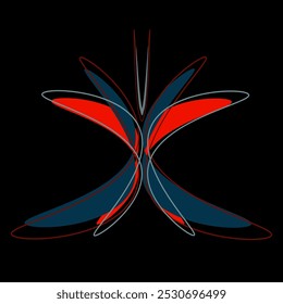 Red butterfly isolated on black background top view.   Vector illustration.