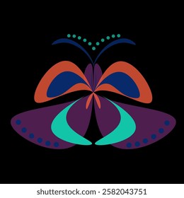 Red butterfly isolated on black background top view.  Educational games for children.