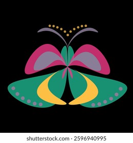 Red butterfly isolated on black background top view.   Butterflies with a pattern. The composition contains flowers. 