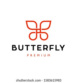 red butterfly logo insect icon vector in line art outline linear illustration 