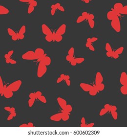 red butterfly on black background, seamless pattern for warping paper and printing