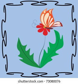 Red butterfly on flower - pattern