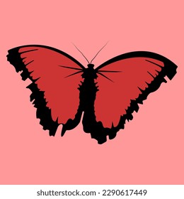 A red butterfly on a pink background.