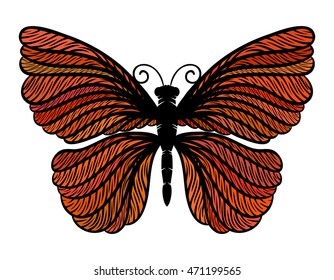 Red butterfly on a white background. Vector illustration.