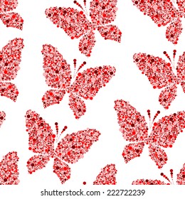 red butterfly on white vector seamless pattern background