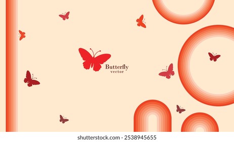 Red Butterfly Vector Background with Gradient Circleswith retro style