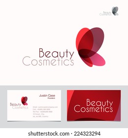 Red Butterfly vector sign & Business Card template. Vector icon for Beauty Industry, Beauty Salon, Cosmetic labeling, Beauty Boutique. Corporate identity template. Femininity, beauty, freedom concept.