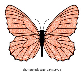 Red butterfly. Zentangle style. Vector illustration.