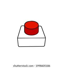 Botón rojo. Alarma y accidente. Iniciando un inicio. Un dispositivo para empujar. Ilustración de dibujo