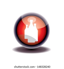 red button with bottle. vector illustration.