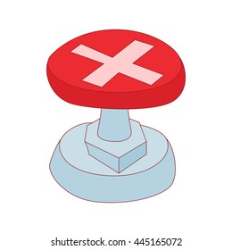 Red button with cross sign icon in cartoon style isolated on white background