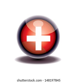 red button cross. vector illustration.