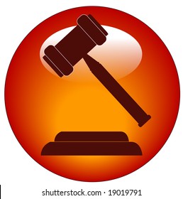 red button or icon of a gavel - hammer of judge or auctioneer