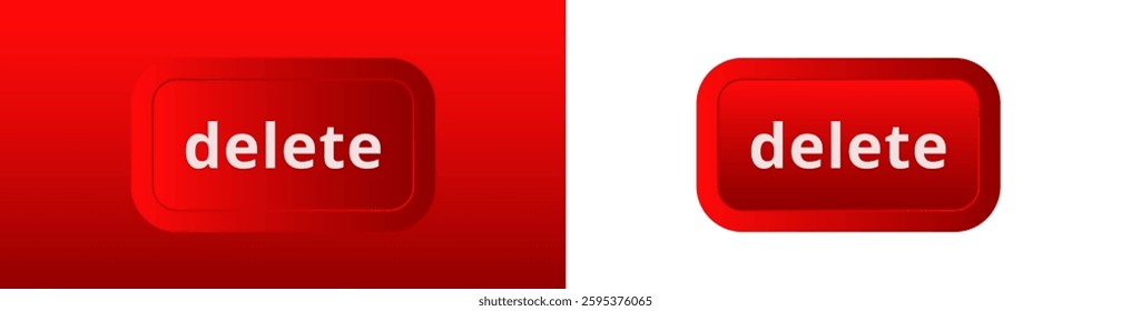 Red button icon labeled delete with distinct styles highlighting varied light and shadow effects.