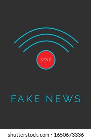 Red button icon to send fake news through the internet. The ease to spread fake news on the net concept.