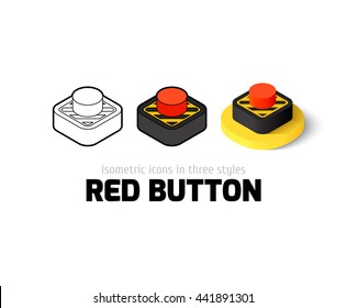 Red button icon, vector symbol in flat, outline and isometric style