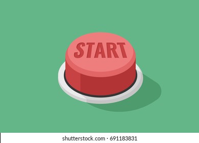 Red button with inscription "start" 3d flat vector illustration
