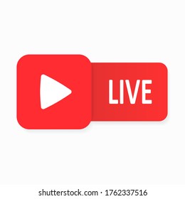 Red button Live, live broadcast for video content, blog, and social media pages. Isolate of the Live button. User interface element. Vector illustration
