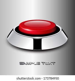 Red button with metallic, chrome elements, vector design.