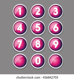 Red button number set vector