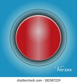 Red button on a dark blue abstract background.Vector