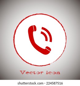 Red button on a gray background. Vector icon phone 