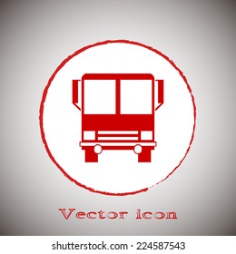 Red button on a gray background. Vector icon bus 