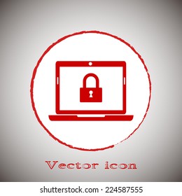 Red button on a gray background. Vector illustration of a computer