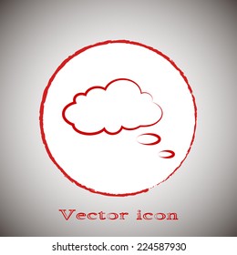 Red button on a gray background. Vector comic speech bubbles icon 