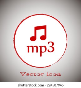Red button on a gray background. Vector icon download mp3 file 