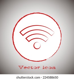 Red button on a gray background. Vector illustration internet sign communication