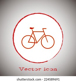 Red button on a gray background. Vector illustration of bicycle