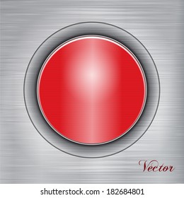 Red button on a metal background.Vector