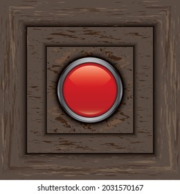 red button on wood wall background vector design